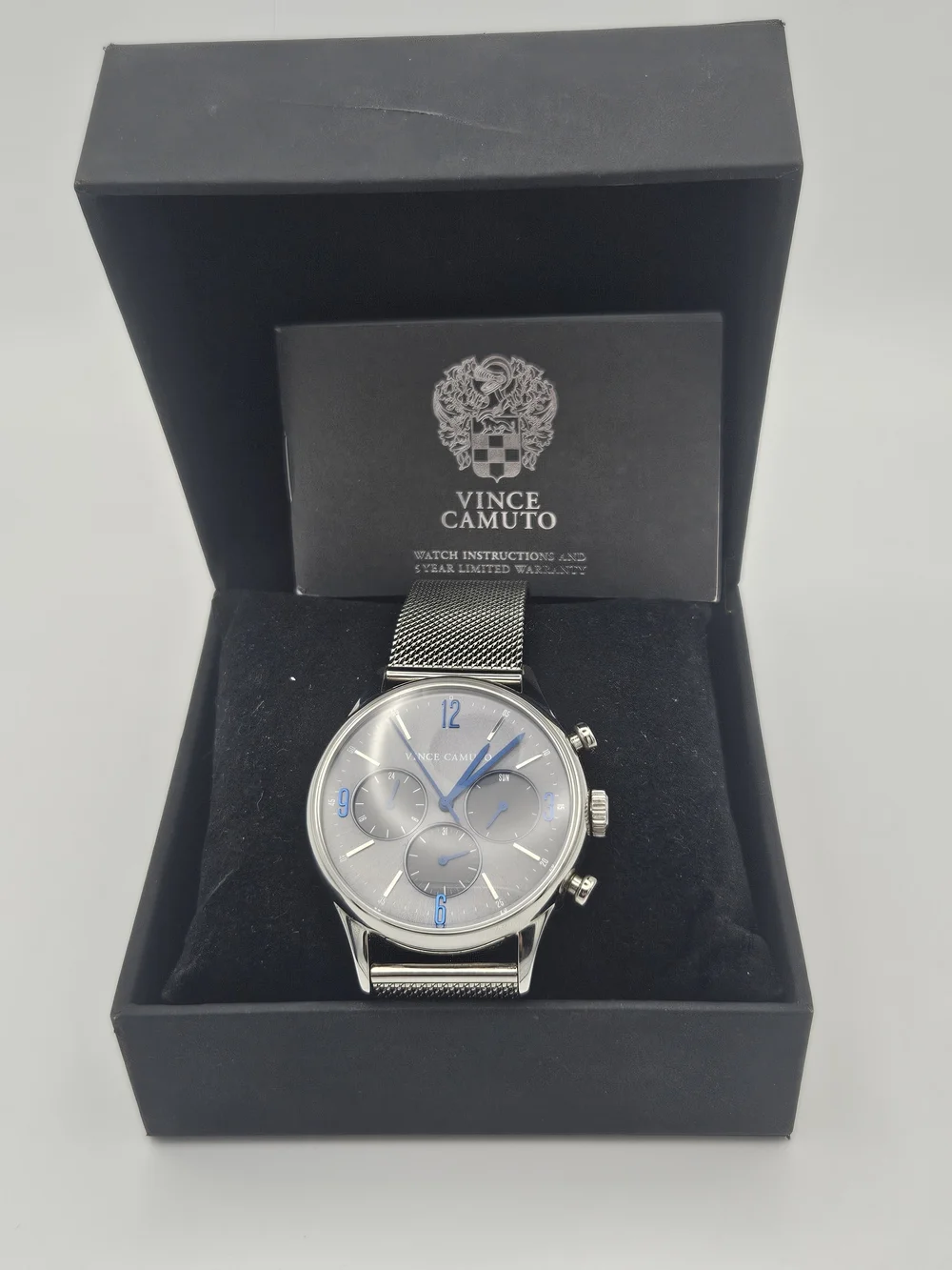 Vince Camuto Men's Silver Mesh Chronograph Watch - Blue Accents